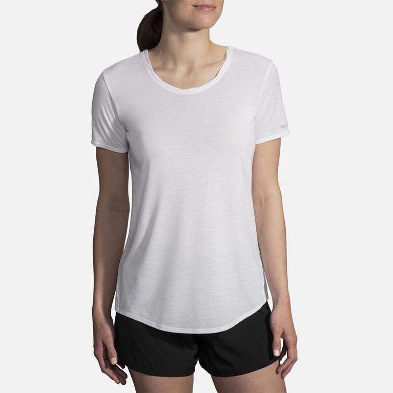 Brooks Distance Womens Short Sleeve Running Shirt - White - Indonesia (QHGT-60254)